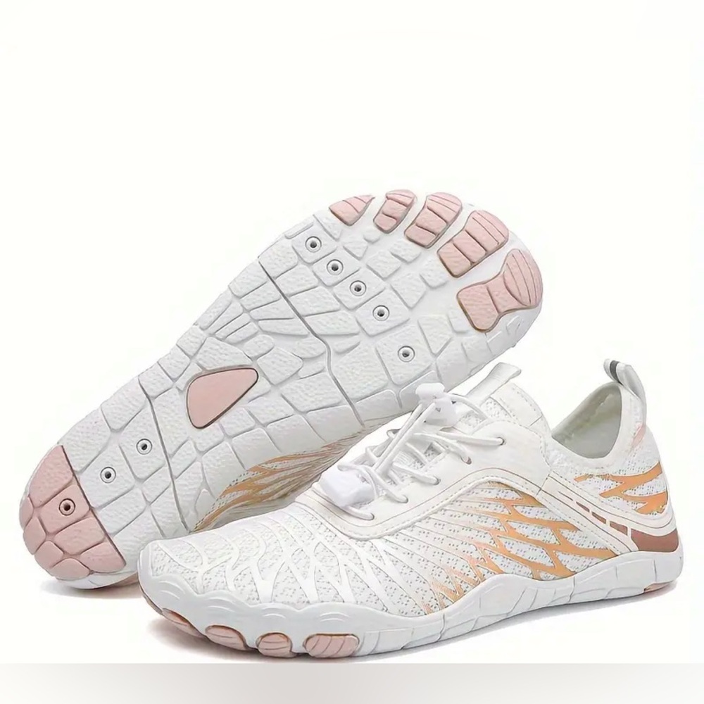 White and Orange walking shoe